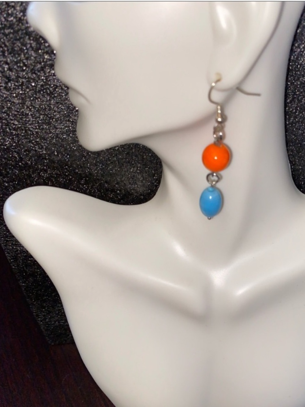 Vibrant Orange and Blue Beaded Earrings